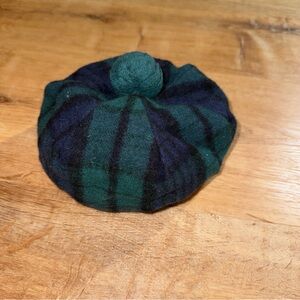 Edinburgh 100% Lamb Wool XS Hat Beanie Pink Gray Plaid Satin Lining Pom Kids